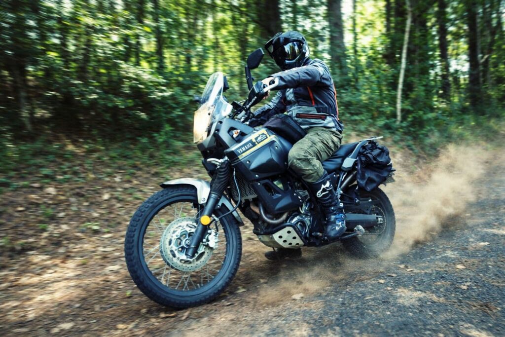 Motorbike rider skidding out in Byron Bay back roads